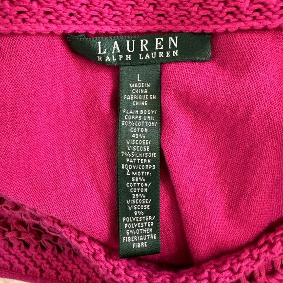 Lauren Ralph Lauren Silk Blend Sweater Size Large L Crochet Knit Pink 3/4 Sleeve - Picture 8 of 10